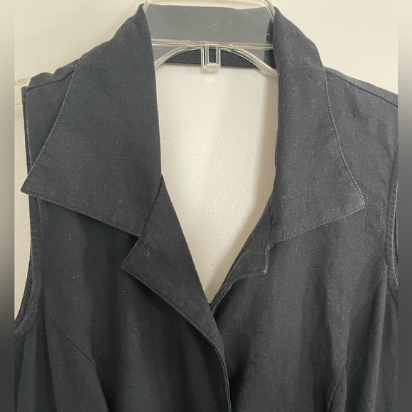Vintage 2000's Linen-Blend Black Maxi Dress halter collar buttons sleeveless - Picture 4 of 5